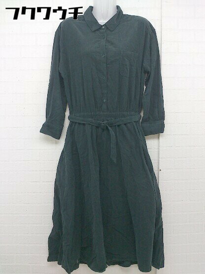 ◇ ◎ PREFERIR プレフェリール ウエストベルト付き 長袖 ロング ワンピース サイズL グリーン系 レディース 【中古】