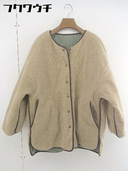 ■ AS KNOW AS PINKY リバーシブル キルティング ボア 中綿 長袖 コート カーキ ベージュ系 レディース 【中古】