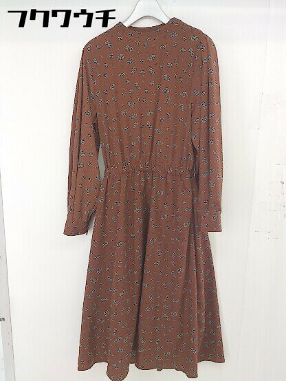 ◇ ROPE PICNIC 花柄 ウエストゴム スタンドカラー 長袖 膝下丈 ワンピース サイズ40 ブラウン ベージュ ブルー レディース 【中古】