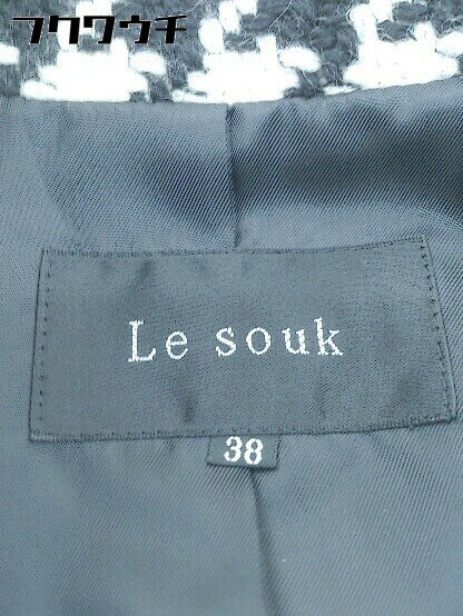 ■ ◎ LE SOUK ルスーク 総柄 ベルト付 長袖 コート サイズ38 アイボリー ブラック レディース 【中古】