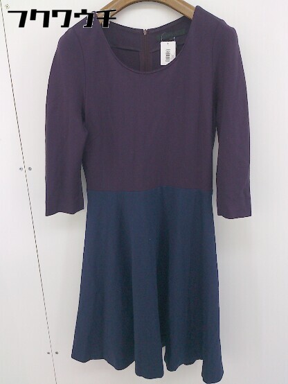 ◇ ANAYI アナイ 切替 バックジップ 七分袖 ミニ ワンピース サイズ36 ボルドー ネイビー レディース 【中古】