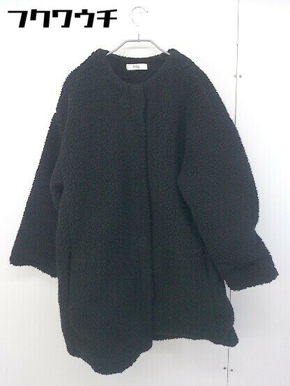 ■ HOLIDAY ホリデイ ボア 長袖 ノーカラー ジップアップ コート サイズF ブラック レディース 【中古】