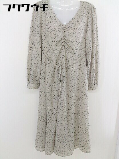 ◇ ◎ Heather ヘザー ウエストリボン 花柄 長袖 膝丈 フレア ワンピース サイズ F ベージュ マルチ レディース 【中古】