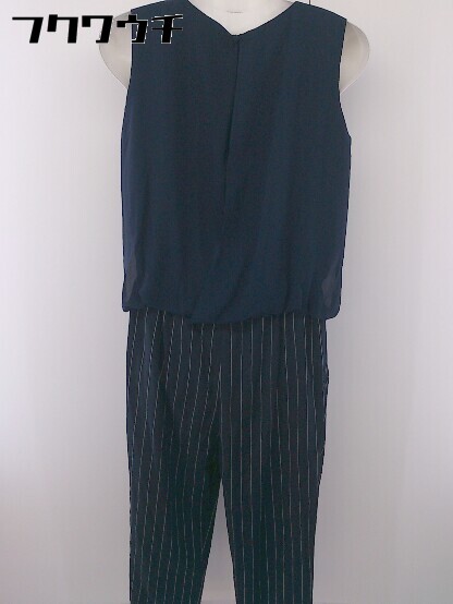 ◇ INTERPLANET インタープラネット ストライプ ノースリーブ オールインワン サイズM ネイビー レディース 【中古】