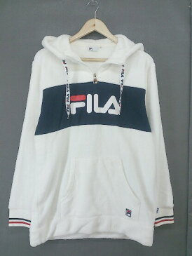 ◇ FILA × CECIL McBEE ハーフジップ ロゴ 長袖 フリース パーカー サイズ F ホワイト ネイビー マルチ レディース 【中古】