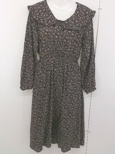 ◇ OLIVE des OLIVE 総柄 セーラーカラー 長袖 膝下丈 ノーカラーワンピース サイズ F ブラック ベージュ レディース 【中古】 ◇ OLIVE des OLIVE 総柄 セーラーカラー 長袖 膝下丈 ノーカラーワンピース サイズ F ブラック ベージュ レディース 【中古】
