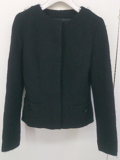 ◇ NATURAL BEAUTY BASIC ナチュラルビューティーベーシック 長袖 ノーカラー ジャケット サイズS ブラック レディース 【中古】