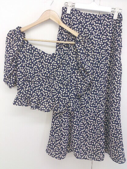 ◇ Her lip to 2019SS チェリー柄 小嶋陽菜 スカート ブラウス セットアップ サイズM ネイビー オフホワイト レディース 【中古】のサムネイル