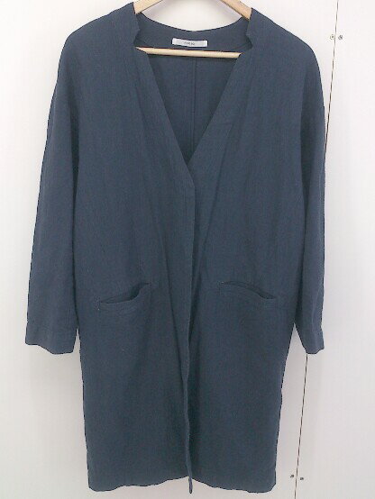 ◇ PAR ICI パーリッシィ リネン混 ノーカラー 長袖 カーディガン ガウン サイズF ネイビー レディース メンズ 【中古】
