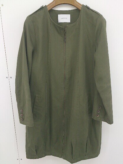 ◇ Simplicite シンプリシテェ 薄手 長袖 ジップアップ ノーカラー コート カーキ レディース 【中古】