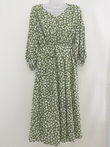 ◇ ◎ natural couture NICE CLAUP ウエストベルト付き 七分袖 ロング ワンピース サイズF グリーン系 レディース 【中古】 ◇ ◎ natural couture NICE CLAUP ウエストベルト付き 七分袖 ロング ワンピース サイズF グリーン系 レディース 【中古】