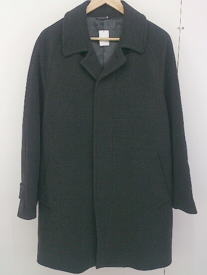 ■ A day in the life UNITED ARROWS チェック 長袖 ステンカラーコート サイズM グレー ブラック メンズ 【中古】