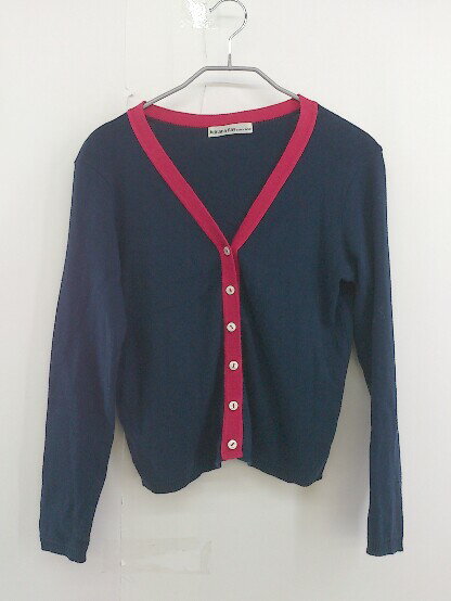 ◇ Adriana Kay アドリアナケイ イギリス製 長袖 カーディガン ネイビー レッド レディース 【中古】