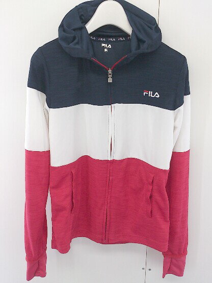 ◇ FILA フィラ 長袖 ジップアップ パーカー サイズM ホワイト ネイビー レッド レディース 【中古】