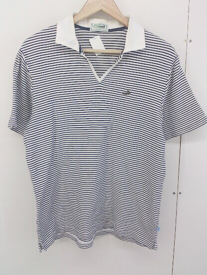 ◇ CROCODILE クロコダイル ボーダー Vネック 半袖 シャツ ポロシャツ サイズM ホワイト ネイビー メンズ 【中古】