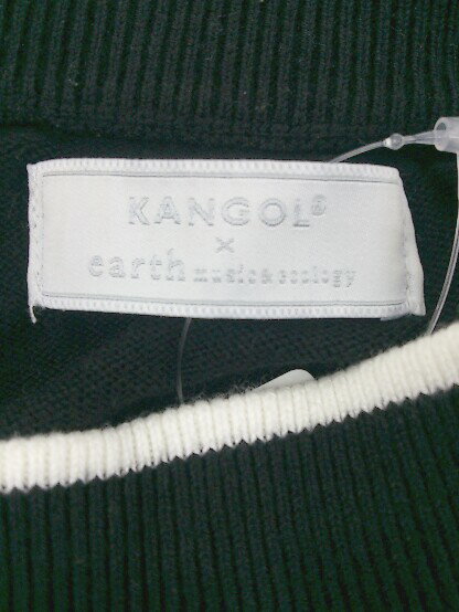 ◇ KANGOL X earth music&ecology ハイネック 刺繍ロゴ 長袖 ニット セーター サイズF ブラック ホワイト レディース 【中古】