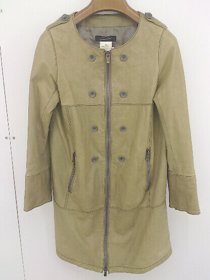 ◇ STUNNING LURE 羊革 シープスキン 長袖 ロング ジャケット コート サイズ36 ダークグリーン系 レディース 【中古】