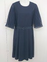 ◇ ◎ merlot plus メルロープリュス ベルト付 切替 七分袖 膝下丈 ワンピース ネイビー レディース 【中古】