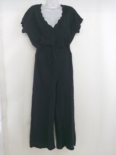 ◇ merlot メルロー コットン ニット Vネック 半袖 サロペット ブラック レディース 【中古】 ◇ merlot メルロー コットン ニット Vネック 半袖 サロペット ブラック レディース 【中古】