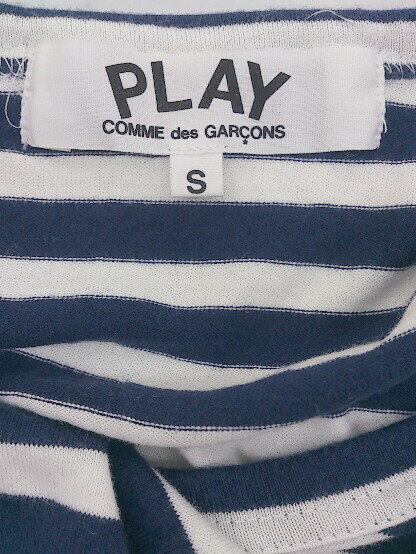 ◇ PLAY COMME des GARCONS AD2014ボーダー 長袖 Tシャツ カットソー サイズS ホワイト ネイビー レディース 【中古】