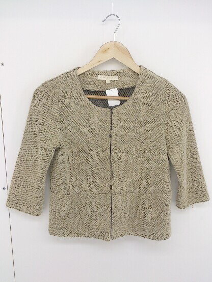 ◇ LAPIS LUCE PER BEAMS ラピスルーチェパービームス ラメ 七分袖 ノーカラー ジャケット サイズ36 ベージュ レディース 【中古】