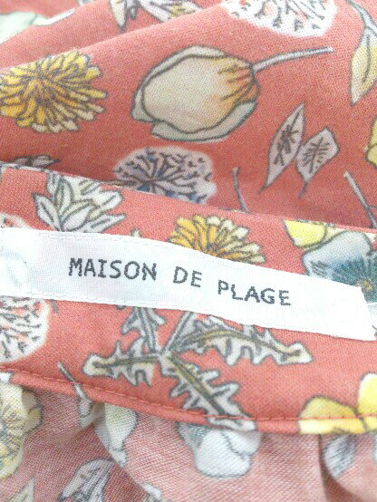 ◇ ◎ maison de plage ウエストリボン付き 花柄 長袖 膝下丈 シャツ ワンピース サイズF レッド系 レディース 【中古】