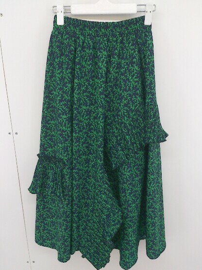 ◇ fifth フィフス 総柄 フリル ロング フレア スカート ネイビー グリーン レディース 【中古】