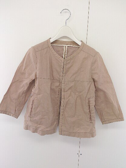 ◇ NOBLE ノーブル リネン100% 薄手 七分袖 ノーカラー ジャケット サイズ38 ブラウン レディース 【中古】