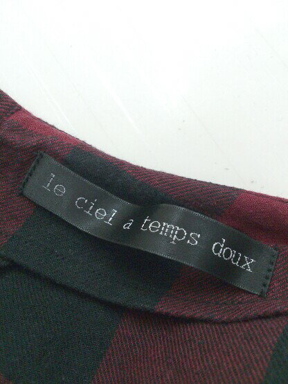 ◇ ◎ le ciel a temps doux チェック リネン混 五分袖 ミニ ワンピース レッド ブラック系 レディース 【中古】