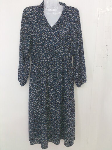 ◇ natural couture ナチュラルクチュール 総柄 長袖 ロング ワンピース サイズF ネイビー ベージュ レディース 【中古】 ◇ natural couture ナチュラルクチュール 総柄 長袖 ロング ワンピース サイズF ネイビー ベージュ レディース 【中古】