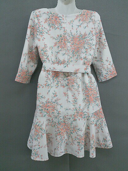 ◇ ◎ MERCURYDUO マーキュリーデュオ 花柄 長袖 ミニ ワンピース サイズF ライトベージュ ピンク マルチ レディース 【中古】