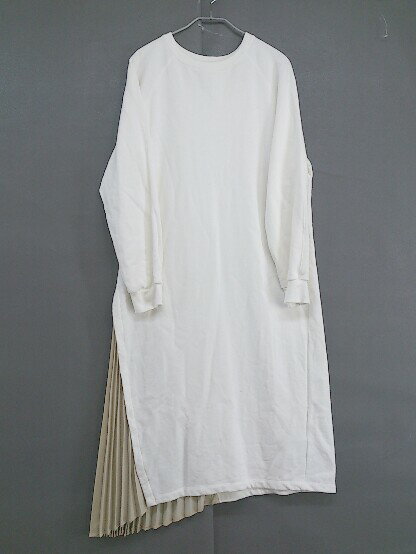 ◇ OZOC オゾック プリーツ 切替 長袖 膝下丈 スウェット ワンピース サイズ38 オフホワイト ベージュ レディース 【中古】のサムネイル