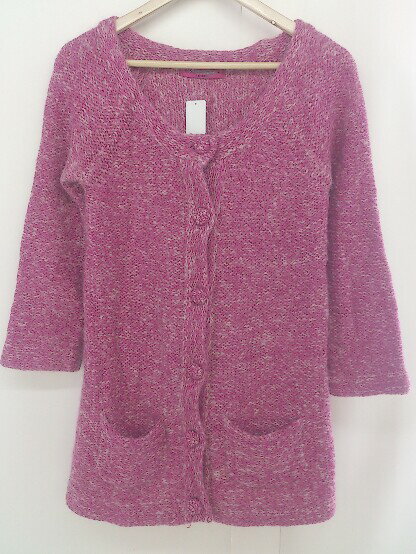 ◇ DOLLY GIRL ANNA SUI ドーリーガール アナ スイ 長袖 ニット ノーカラー コート サイズ2 ピンク レディース 【中古】