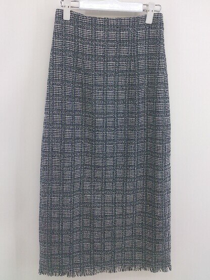 ◇ Andemiu アンデミュウ チェック フリンジ ロング タイト スカート サイズS ホワイト ブラック レディース 【中古】