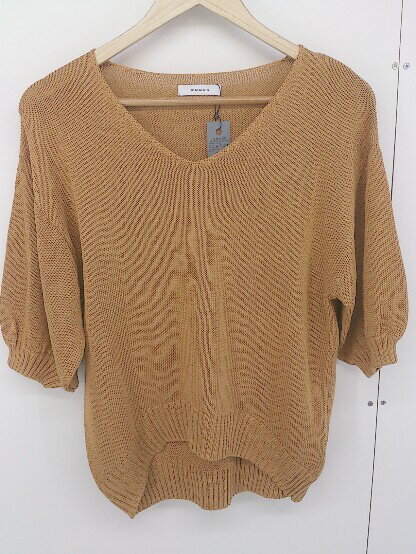 ◇ ●美品● ◎ JEANASIS ジーナシス タグ付 七分袖 ニット セーター サイズF キャメル レディース 【中古】