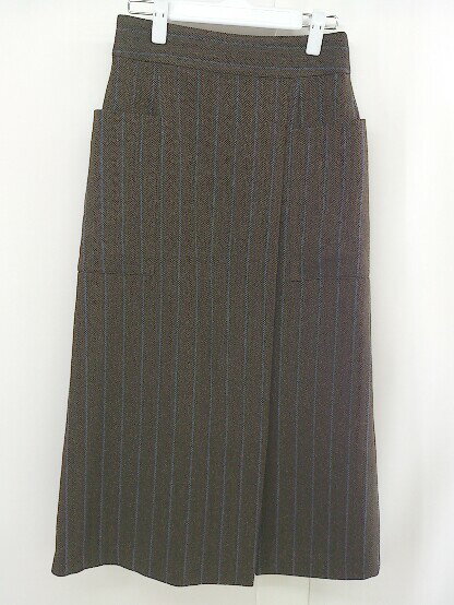 ◇ FRAMeWORK ストライプ ラップ巻き風 ロング ナロー スカート サイズ 38 ブラウン ブラック ブルー レディース 【中古】