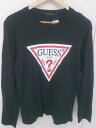 ◇ GUESS ゲス プリント ロゴ 長袖 Tシャツ カットソー サイズL ブラック ホワイト レッド メンズ 【中古】