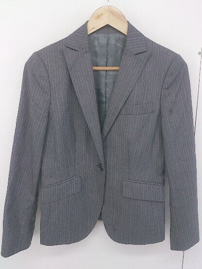 ◇ NEWYORKER ニューヨーカー ウール混 ストライプ 長袖 テーラード ジャケット サイズ9 グレー ピンク レディース 【中古】