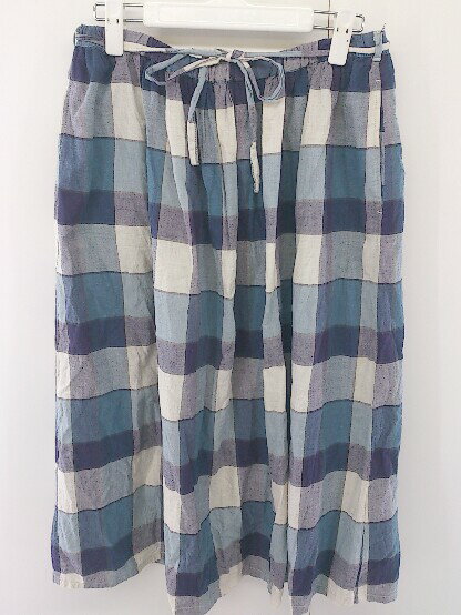 ◇ ◎ Samansa Mos2 ウエストゴム チェック 膝下丈 フレア スカート サイズ M ブルー オフホワイト マルチ レディース 【中古】