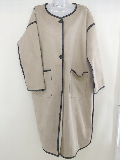 ◇ JUNOAH ジュノア スエード調 長袖 ノーカラー コート ベージュ ブラック レディース 【中古】