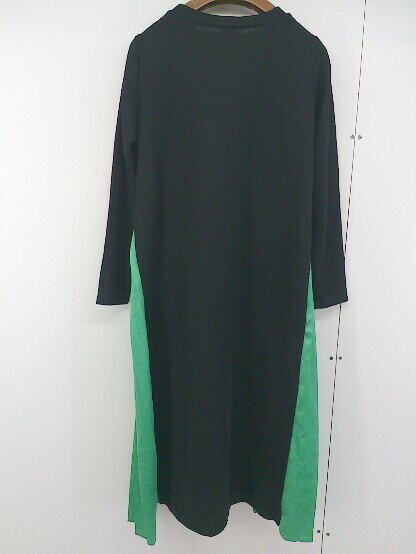 ◇ AIC. エーアイシー プリーツ 切替 長袖 膝下丈 ワンピース サイズM ブラック グリーン レディース 【中古】