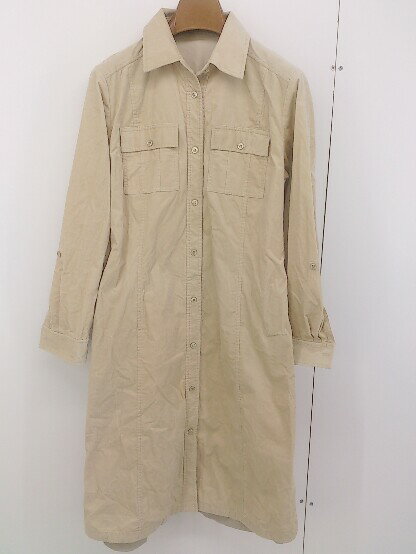 ◇ ◎ TRUSSARDI トラサルディ ウエストリボン 長袖 膝下丈 シャツ ワンピース サイズ 38 ベージュ レディース 【中古】