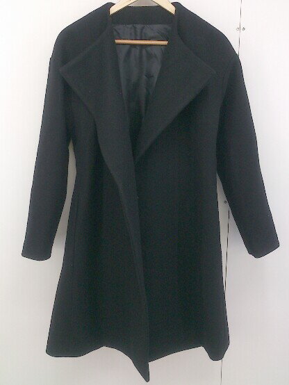 ■ ◎ ELLE エル 長袖 ラップ コート サイズ38 ブラック レディース 【中古】