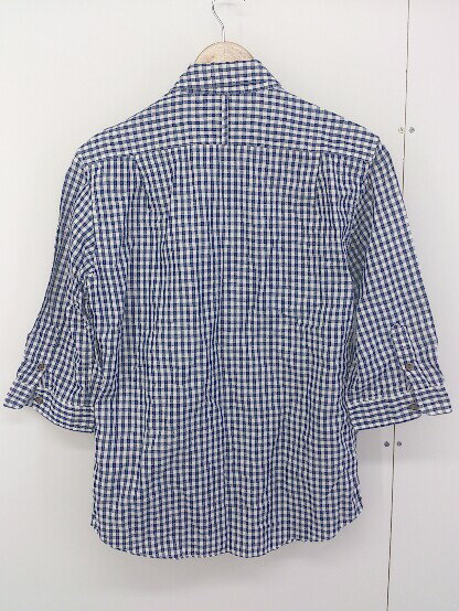 ◇ ◎ COMME CA COMMUNE COMME CA DU MODE チェック リネン混 ボタンダウン BD 五分袖 シャツ サイズL ブルー系 メンズ 【中古】