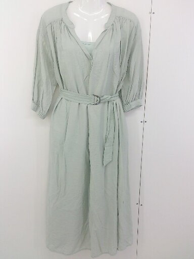 ◇ ◎ natural couture NICE CLAUP ウエストベルト インナー付き 長袖 ロング ワンピース グリーン系 レディース 【中古】 ◇ ◎ natural couture NICE CLAUP ウエストベルト インナー付き 長袖 ロング ワンピース グリーン系 レディース 【中古】