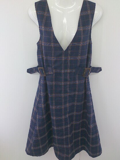 ◇ NICE CLAUP ナイスクラップ チェック 膝下丈 ジャンパー スカート サイズF ネイビー ホワイト ブラウン レディース 【中古】