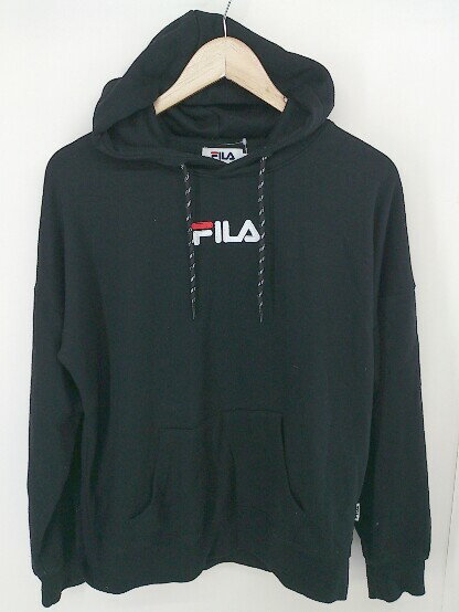 ◇ FILA フィラ ロゴライン 長袖 パーカー サイズM ブラック レディース 【中古】