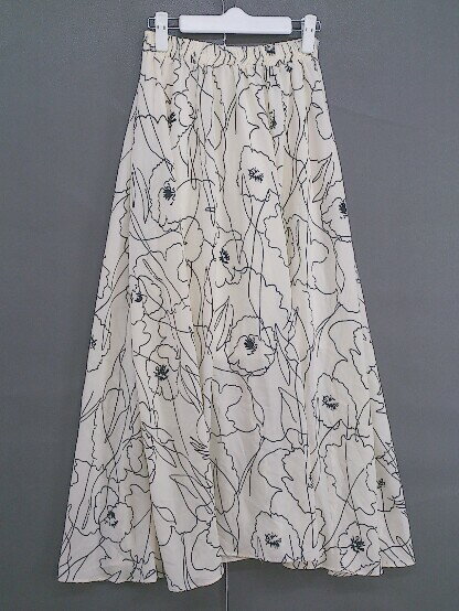◇ Bou Jeloud ブージュルード 総柄 ロング フレア スカート サイズ38 アイボリー ブラック レディース 【中古】