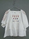 ◇ E hyphen world gallery 刺繍 スクエアネック 半袖 ブラウス カットソー サイズF ホワイト レッド イエロー レディース 【中古】
