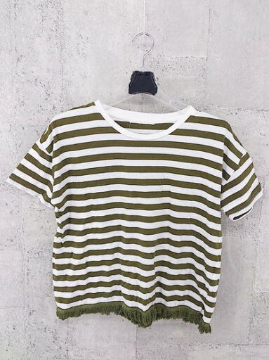 ◇ URBAN RESEARCH アーバンリサーチ ボーダー フリンジ 半袖 Tシャツ カットソー サイズ ONE ホワイト カーキ レディース 【中古】 ◇ URBAN RESEARCH アーバンリサーチ ボーダー フリンジ 半袖 Tシャツ カットソー サイズ ONE ホワイト カーキ レディース 【中古】